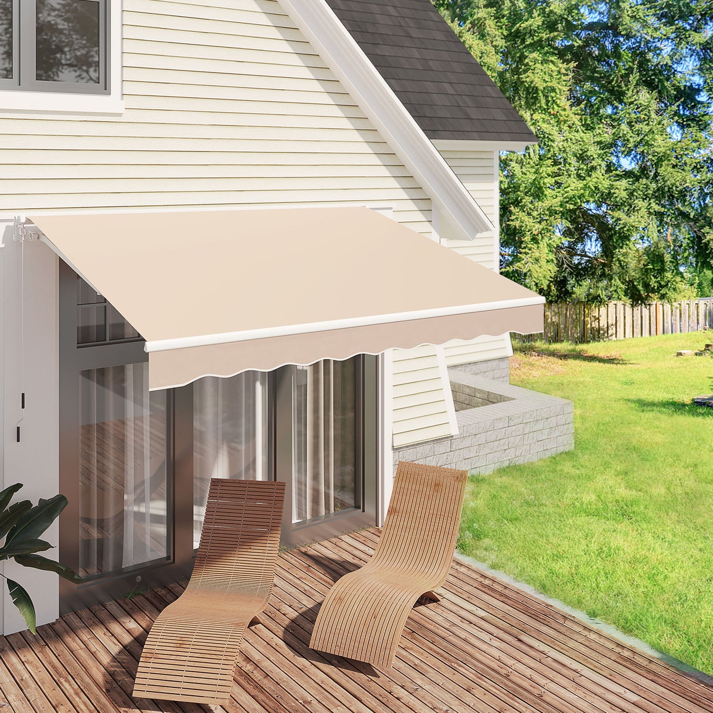 YODOLLA 8.2' X 6.5' Patio Awning Retractable Sun Shade Awning Cover Outdoor Patio Canopy Sunsetter Deck Awnings with Manual Crank Handle, Beige