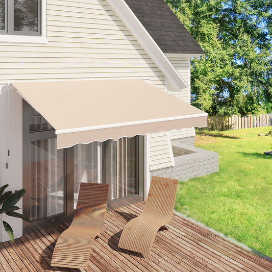 YODOLLA 8.2' X 6.5' Patio Awning Retractable Sun Shade Awning Cover Outdoor Patio Canopy Sunsetter Deck Awnings with Manual Crank Handle, Beige