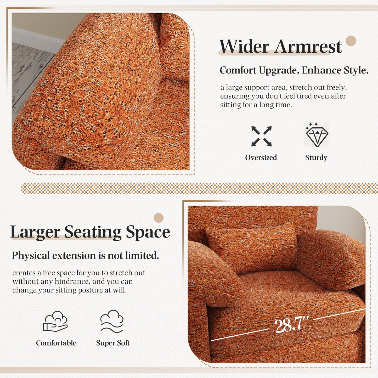 YODOLLA Oversized Accent Chair for Living Room, 36.2'' Chenille Mid Century Reading Chair in Orange