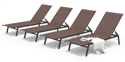 YODOLLA Patio Metal Lounge Chairs for Outside Adjustable Outdoor Chaise Lounge for Outside Pool Set of 4 - Brown