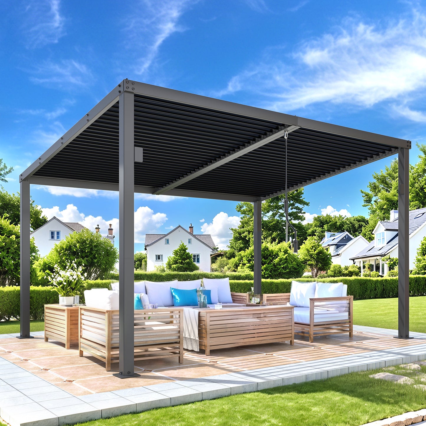 AECOJOY 13' x 10' Louvered Gazebo Pergola, 10x13 Outdoor Hardtop Wall-Mounted Lean to Gazebo with Adjustable Metal Rainproof Patio Roof, Pergolas and Gazebos Clearance, Heavy Duty Awnings for Patio