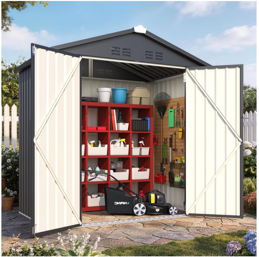 AECOJOY 6' x 4' Outdoor Metal Storage Shed with Lockable Door for Backyard in Dark Gray