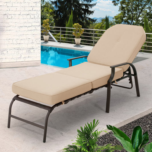 AECOJOY Adjustable Outdoor Chaise Lounge Chair for Patio, Poolside with UV-Resistant Cushion - Beige