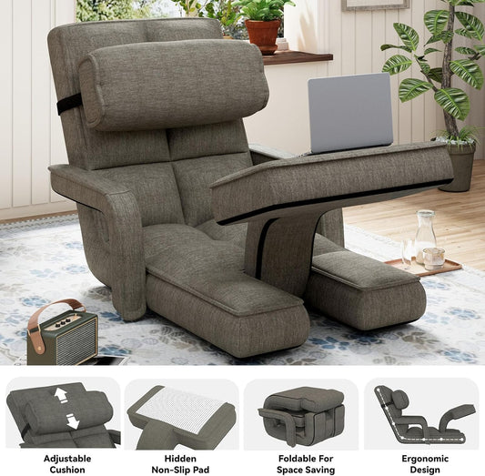 YODOLLA Folding Gaming Chair with 14-Level Adjustable Backrest, Padded Floor chair for adults for Living Room in Dark Gray