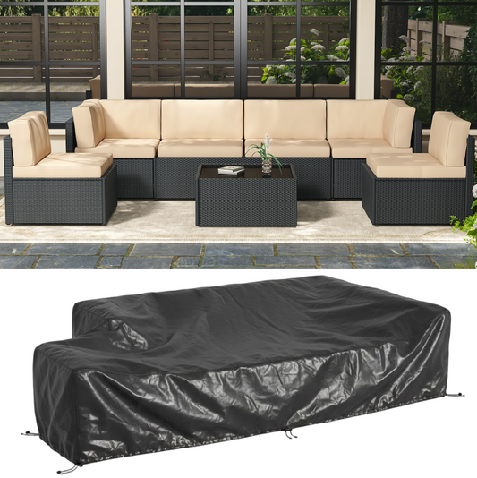 YODOLLA 7-Piece Patio Furniture w/ Protection Cover, Outdoor Sectional Sofa Couch w/ Coffee Table, Patio Conversation Set in Black Wicker& Beige Cushions