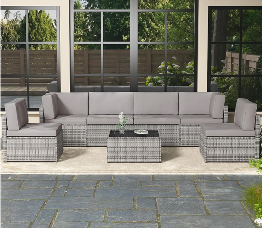 Danrelax 7-Piece Patio Furniture Set on Sale, Rattan Wicker Outdoor Sectional Sofa Couch with Table Patio Conversation Set for Lawn& Backyard In Gray