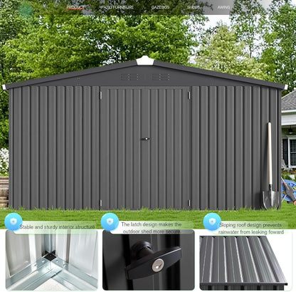 YODOLLA 12 x 12 ft. Outdoor Metal Storage Shed with Sliding Roof & Lockable Door in Dark Gray for Patio, Garden& Backyard