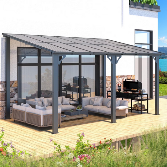 YODOLLA 8' x 14' Hardtop Gazebo Outdoor Aluminum Pergola For Garden, Patio, Backyard-Dark Grey