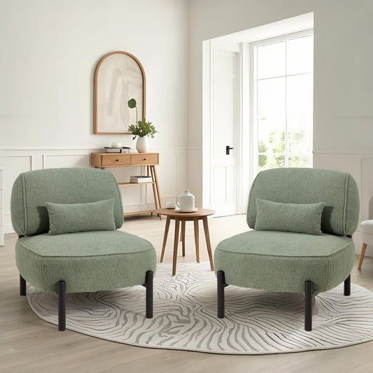 YODOLLA Living Room Accent Chair Set of 2,Mid-Century Modern Accent Chair Set,Reading Chair for Bedroom,Green