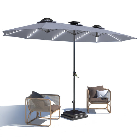 AECOJOY 15ft Patio Umbrella with Solar Lights,Outdoor Large Double Umbrella, Rectangle Table Umbrella with 156 PCS LED Lights and Crank Handle for Backyard Deck Pool Shade in Dark Gray