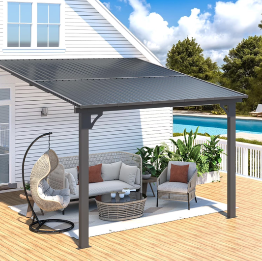 AECOJOY 10x10 Outdoor Hardtop Gazebo Adjustable Height (6.5-9.8Ft) Pergola for Patio, Large Wall Mounted Metal Lean to Pergolas and Gazebos Clearance, Heavy Duty Awnings with Patio Roof