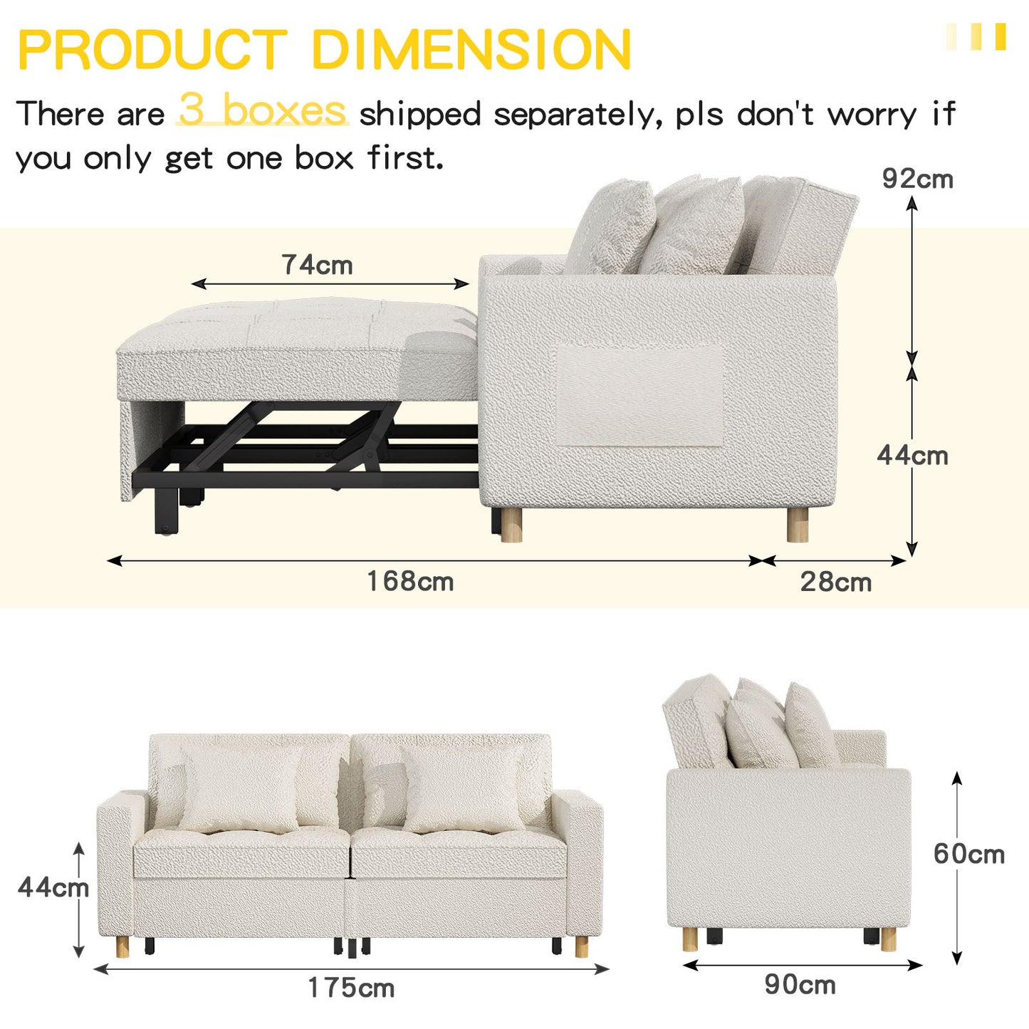 YODOLLA 71" Sleeper Sofa Bed & 3-in-1 Futon Pull Out Couch for Living Room & Bedroom, Convertible Loveseat in Teddy Velvet White sofa bed