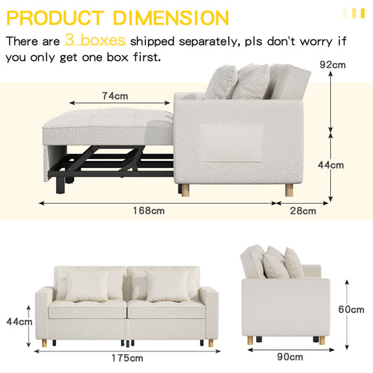 YODOLLA 71" Sleeper Sofa Bed & 3-in-1 Futon Pull Out Couch for Living Room & Bedroom, Convertible Loveseat in Teddy Velvet White sofa bed