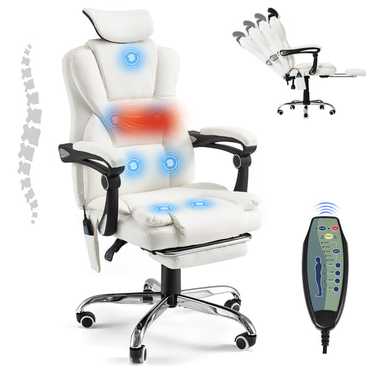 YODOLLA Office Chair with 7 Points Massage & Heat Function, Adjustable Executive Faux Leather Chair With Arm in White