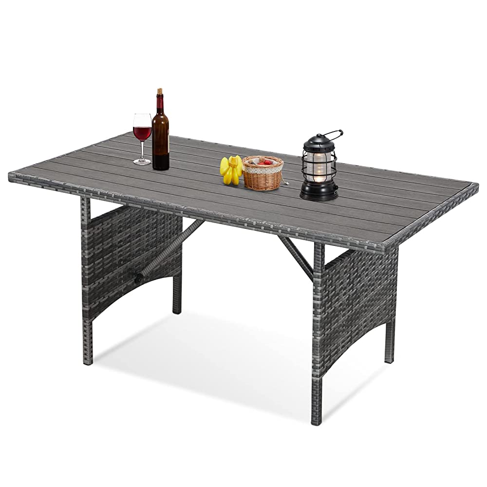AECOJOY 54" Outdoor Dining Table, Patio Wicker Metal Frame Coffee Table for Outside or Indoor, Gray Rattan