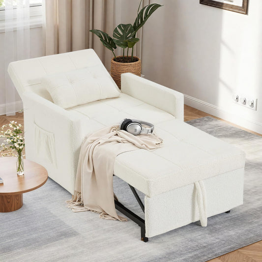 YODOLLA 31.5'' 3-in-1 Sleeper Sofa Bed Chair,Pull Out Couch for Living Room,Lounge Chair Indoor in Teddy Wihte