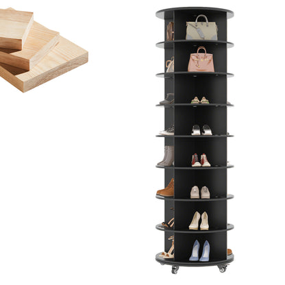 YODOLLA 8-Tier Rotating Shoe Rack with 360° Spinning, Lockable Casters, 23.6x23.6x74 Inch, Black for Closet