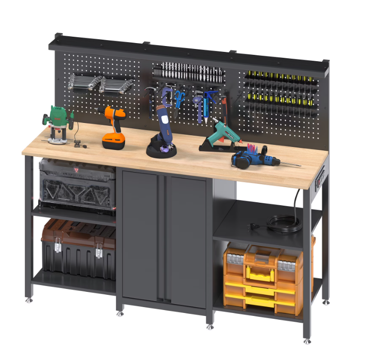 YODOLLA 60’’ Heavy Duty Workbench with Garage Storage System, 2000LBS Capacity Tool Organizer with Hooks & Charging Station
