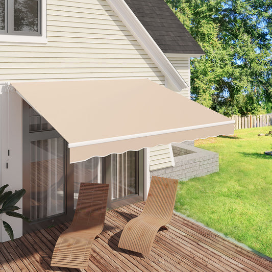 YODOLLA 10' X 8' Patio Awning Retractable Sun Shade Awning Cover Outdoor Patio Canopy Sunsetter Deck Awnings with Manual Crank Handle, Beige