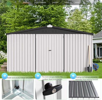 YODOLLA 12 x 12 ft. Outdoor Metal Storage Shed with Sliding Roof & Lockable Door in White for Patio, Garden& Backyard
