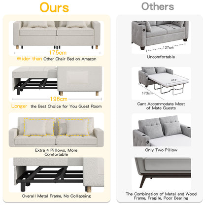 YODOLLA 71" Sleeper Sofa Bed & 3-in-1 Futon Pull Out Couch for Living Room & Bedroom, Convertible Loveseat in Teddy Velvet White sofa bed