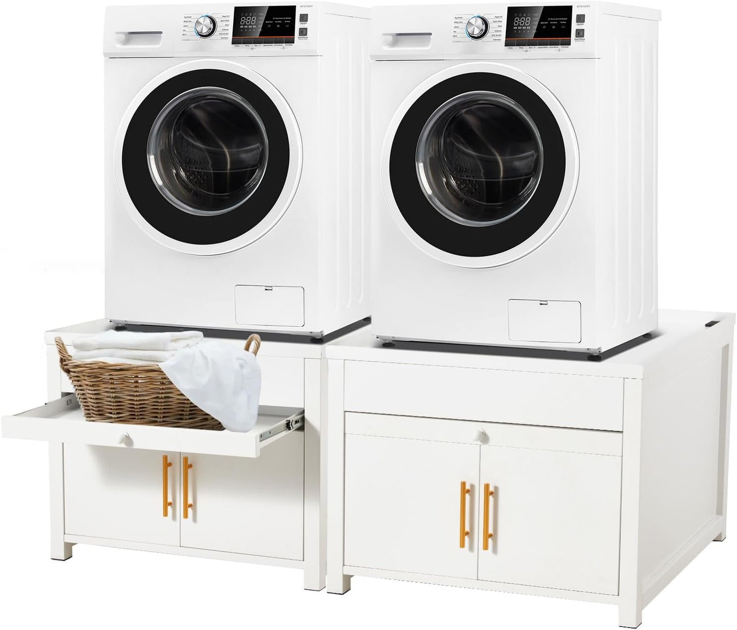 YODOLLA Washer Dryer Pedestal with Storage (2PCS), 29″L x 29″W x 23″ H Heavy Duty Laundry Stand Cabinet in White