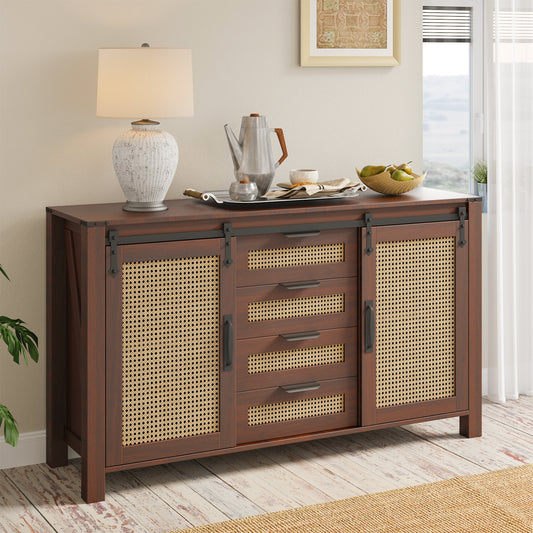 YODOLLA 55" Storage Cabinet with Storage, Modern TV Sideboard Buffet Accent Cabinet for Living Room in Brown