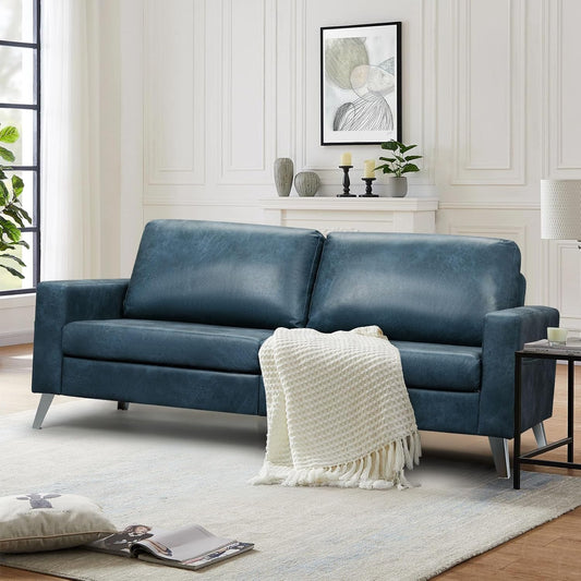 YODOLLA 2 Piece Modern Faux Leather Couch And Loveseat Set Blue