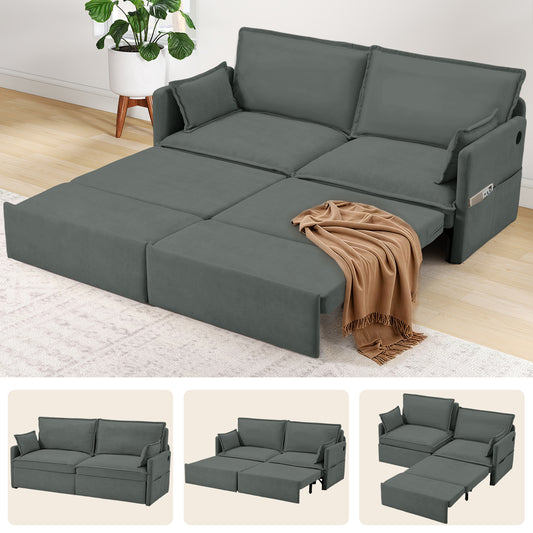 YODOLLA 72" 3 in 1 Convertible Sofa Bed with Pull Out Coach Bed, Loveseat Futon Sofa with Pillows & Pockets for Bedroom, Living Room, Apartment- Dark Grey