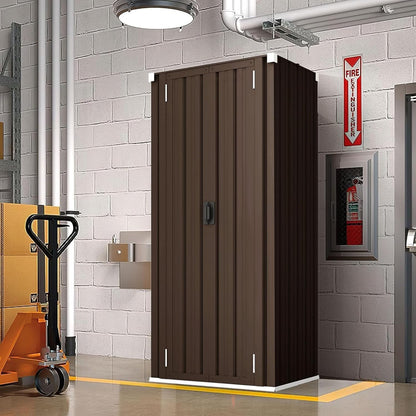 YODOLLA Outdoor Metal Storage Cabinet with Locking Doors and Adjustable Shelves for Home, Office,Garden(Brown)