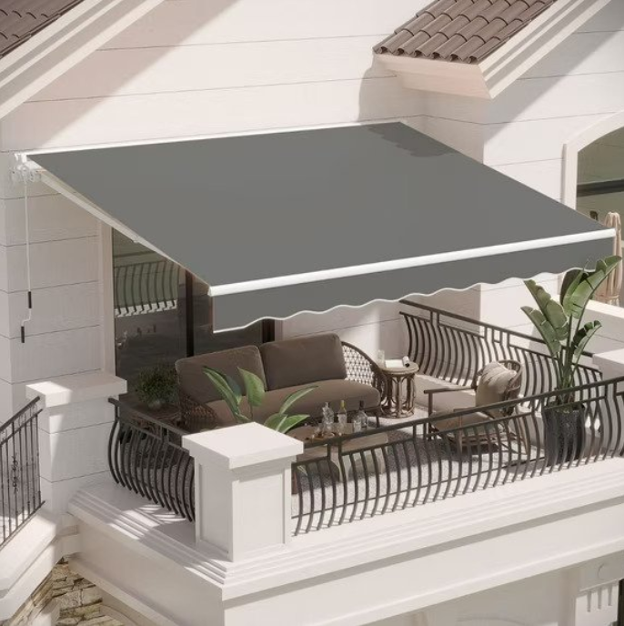 YODOLLA 13'×9.8' Manual Retractable Awning Sun Shade Patio Awning Cover Outdoor Patio Canopy Sunsetter Deck Awnings with Manual Crank Handle, Gray