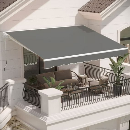 YODOLLA 13'×9.8' Manual Retractable Awning Sun Shade Patio Awning Cover Outdoor Patio Canopy Sunsetter Deck Awnings with Manual Crank Handle, Gray