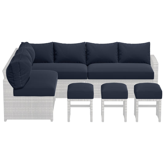 AECOJOY Outdoor Cushions, 4 inch Patio Cushions for Outdoor Furniture, Replacement Cushions Fits 7-Seats Sectional Rattan Conversation Set, Splashproof, Memory Foam Cushions and Covers in Navy
