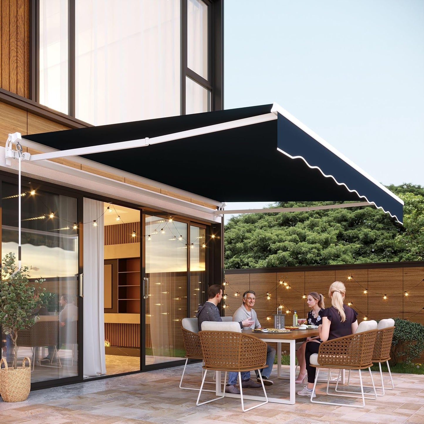 U-MAX Retractable Patio Awning with Manual Crank 13'x10', UV Protection & Waterproof Outdoor Sun Shade for Deck/Patio, Aluminum Frame, Blue